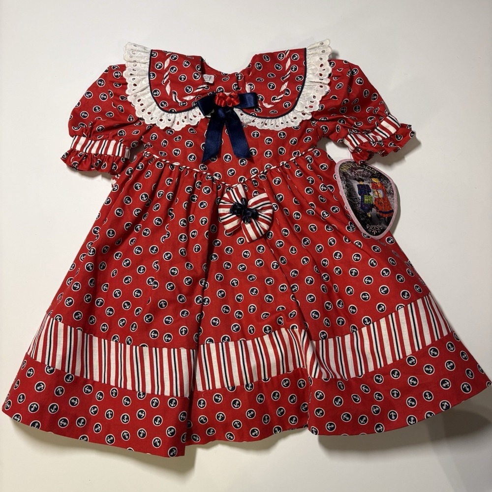 Sandy Loren Red/White/Blue Anchor Petticoat Dress Size 2-4 NWT Americana Coastal